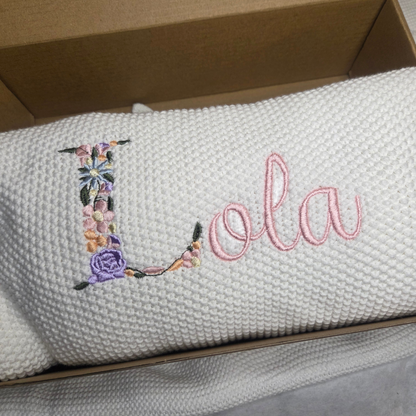 White knit baby blanket